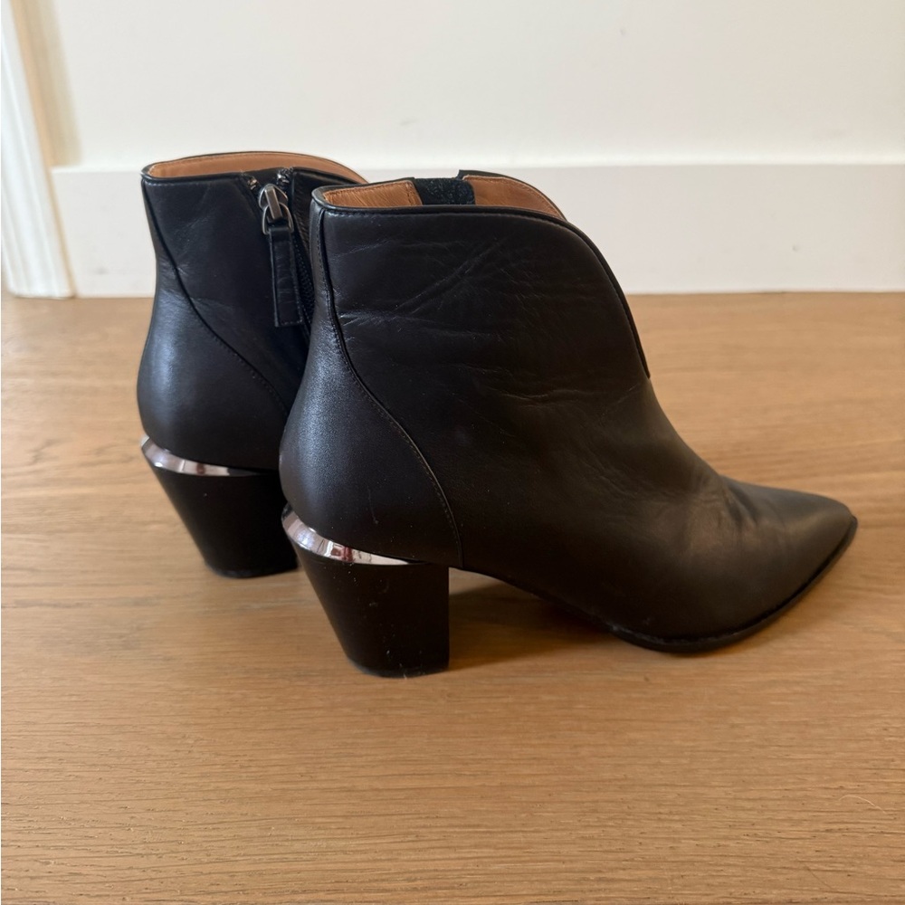 Paolo Black Leather Ankle Booties with Silver Accent